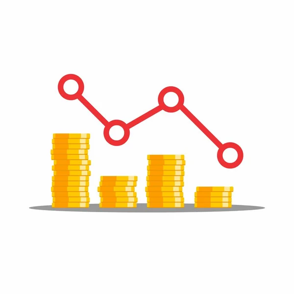 Altın Sikkeler Kırmızı Grafik Altında Gölge Ikon Vektörü Izole Fiyat — Stok Vektör