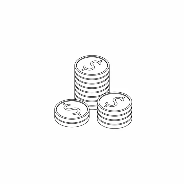 Monede Aur Stivă Negru Contur Icon Vector Izometric — Vector de stoc