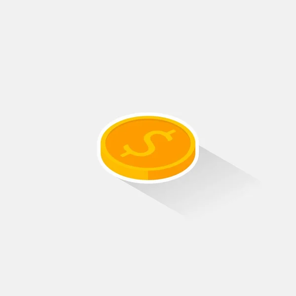 Moneda Oro Vista Izquierda White Stroke Shadow Icono Vector Isométrico — Vector de stock