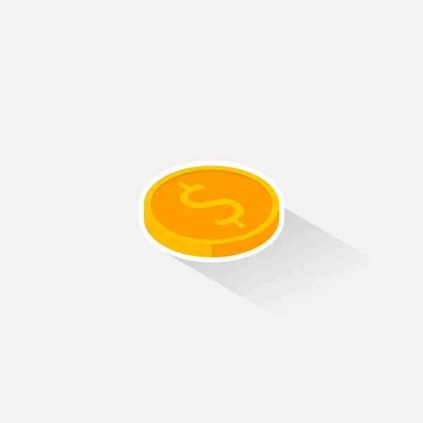 Χρυσό Νόμισμα Δεξιά Προβολή White Stroke Shadow Icon Διάνυσμα Ισομετρική — Διανυσματικό Αρχείο
