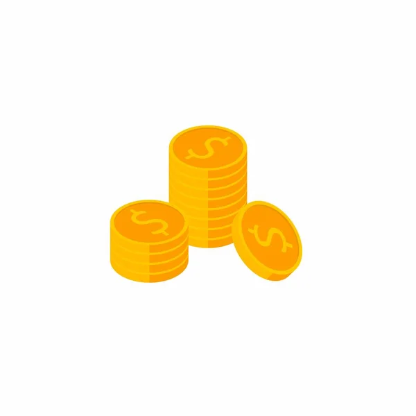 Monedas Oro Pila Fondo Blanco Icono Vector Isométrico — Vector de stock