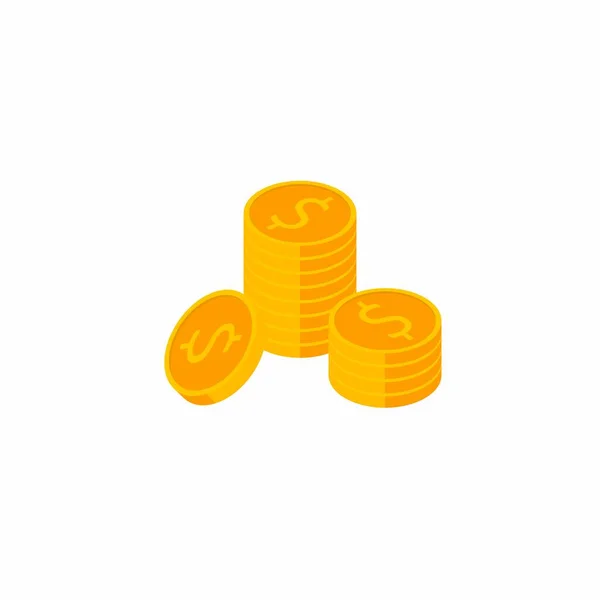 Monedas Oro Pila Fondo Blanco Icono Vector Isométrico — Vector de stock