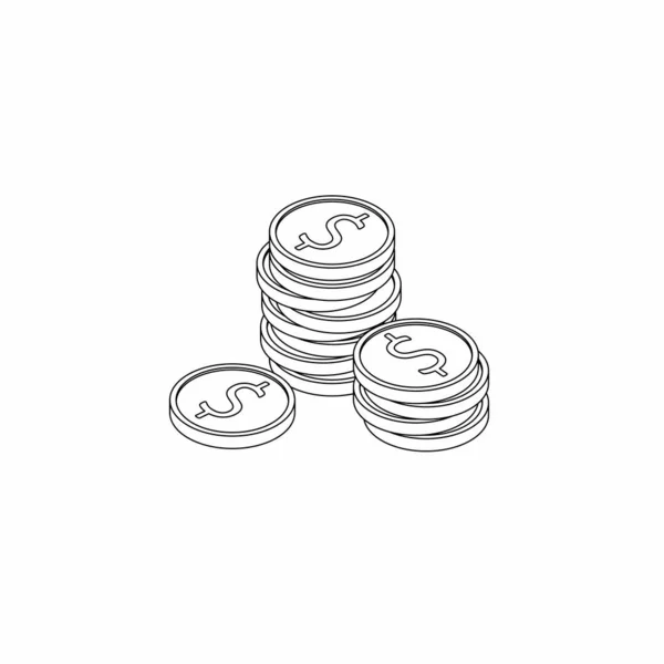 Gold Coins Stack Black Outline Icon Vector Isometric — Stock Vector