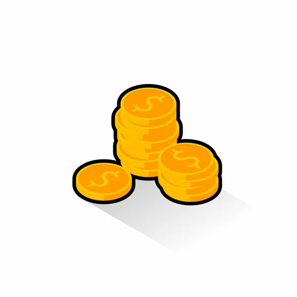 Gold Coins Stack Black Stroke Shadow Icon Vector Isometric — Stock Vector
