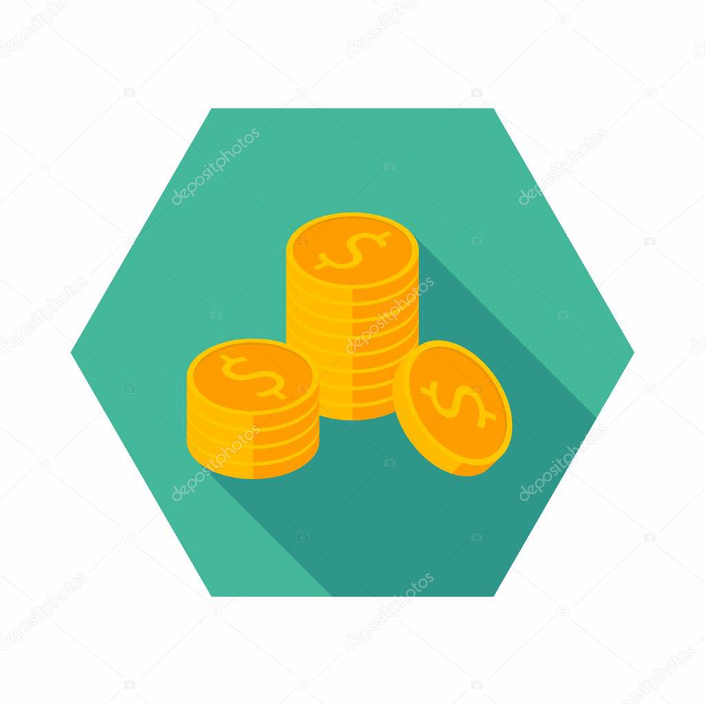 Gold coins stack icon vector isometric.
