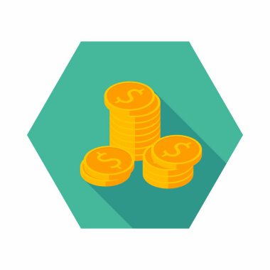 Altın sikkeler yığın ikon vektörü izometrik.