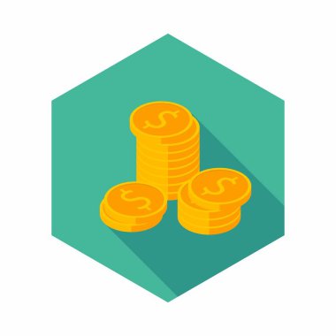 Altın sikkeler yığın ikon vektörü izometrik.