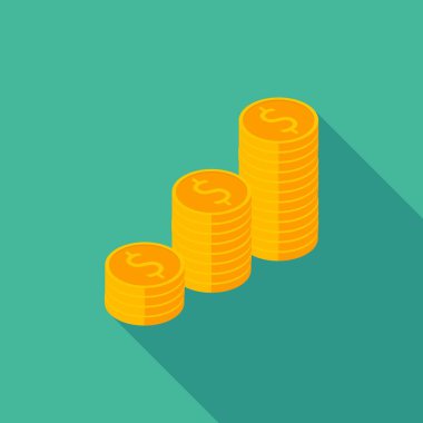 Altın sikkeler yığın ikon vektörü izometrik.