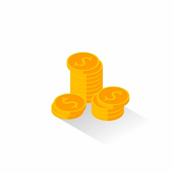 Monedas Oro Pila Icono Sombra Vector Isométrico — Vector de stock