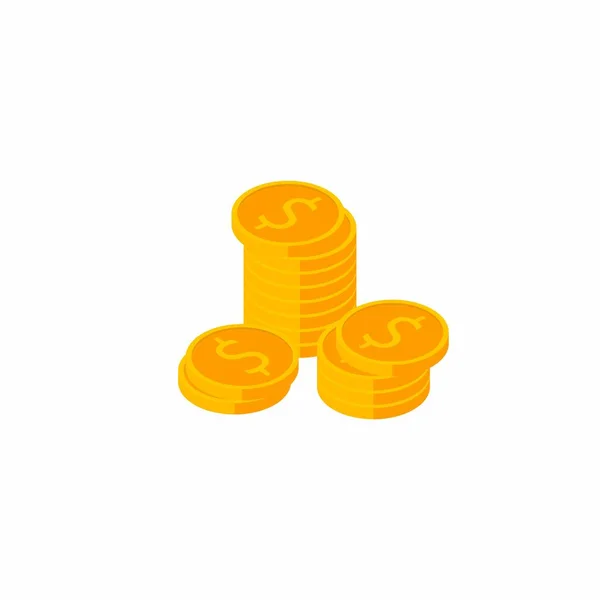 Monedas Oro Pila Fondo Blanco Icono Vector Isométrico — Archivo Imágenes Vectoriales