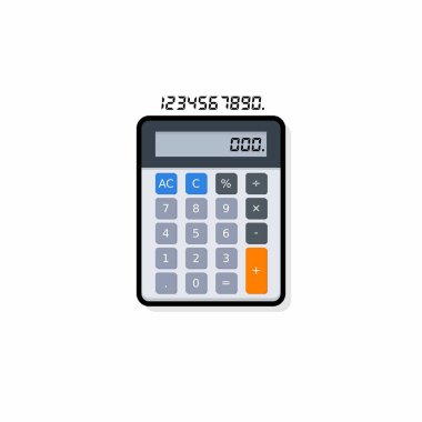 Hesap makinesi ve Dijital numara Siyah Vuruş ve Gölge simgesi vektörü izole edildi.