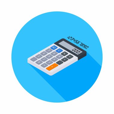 Hesap makinesi ve dijital numara sol görünüm vektörü izometrik.