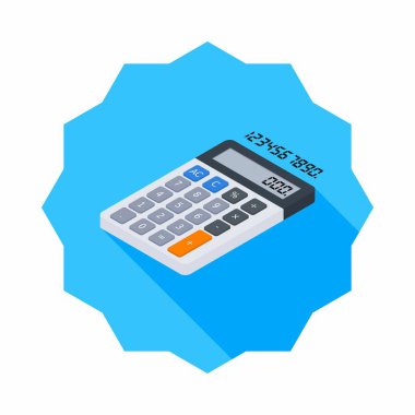 Hesap makinesi ve dijital numara sol görünüm vektörü izometrik.