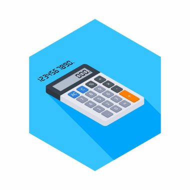 Hesap makinesi ve Dijital numara sağ görünüm ikon vektörü izometrik.