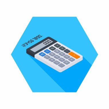 Hesap makinesi ve Dijital numara sağ görünüm ikon vektörü izometrik.