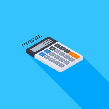 Hesap makinesi ve Dijital numara sağ görünüm ikon vektörü izometrik.