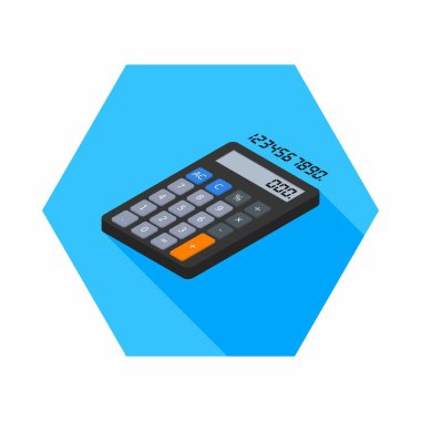 Hesap makinesi ve dijital numara sol görünüm vektörü izometrik.