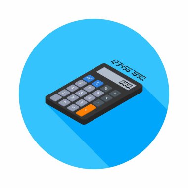 Hesap makinesi ve dijital numara sol görünüm vektörü izometrik.