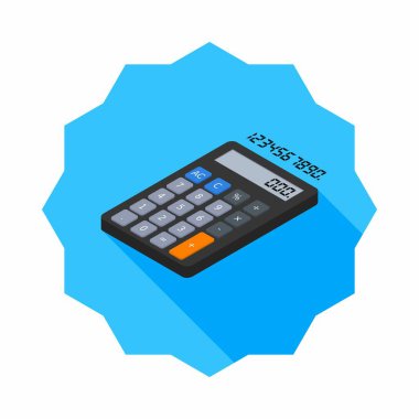 Hesap makinesi ve dijital numara sol görünüm vektörü izometrik.