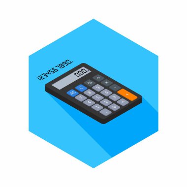 Hesap makinesi ve Dijital numara sağ görünüm ikon vektörü izometrik.