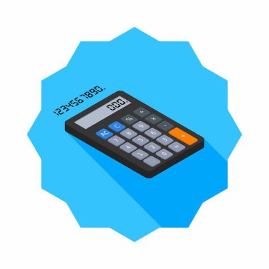 Hesap makinesi ve Dijital numara sağ görünüm ikon vektörü izometrik.