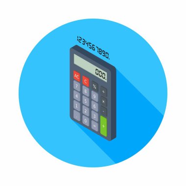 Hesap makinesi ve dijital numara sol görünüm vektörü izometrik.