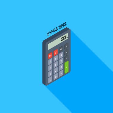Hesap makinesi ve Dijital numara sağ görünüm ikon vektörü izometrik.