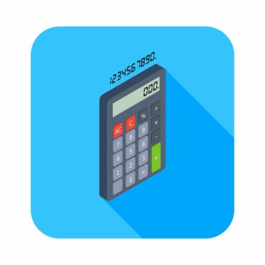 Hesap makinesi ve Dijital numara sağ görünüm ikon vektörü izometrik.