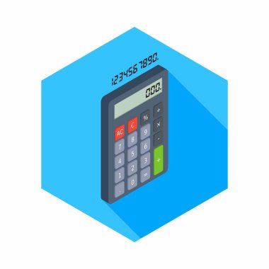 Hesap makinesi ve Dijital numara sağ görünüm ikon vektörü izometrik.