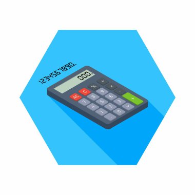 Hesap makinesi ve Dijital numara sağ görünüm ikon vektörü izometrik.