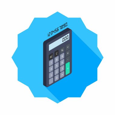 Hesap makinesi ve Dijital numara sağ görünüm ikon vektörü izometrik.