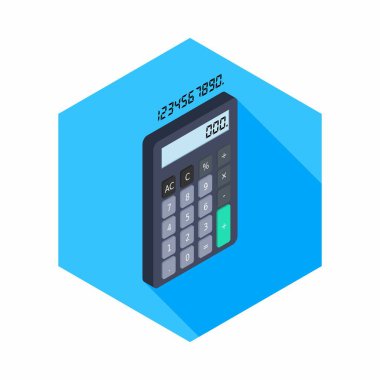 Hesap makinesi ve Dijital numara sağ görünüm ikon vektörü izometrik.