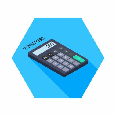Hesap makinesi ve Dijital numara sağ görünüm ikon vektörü izometrik.