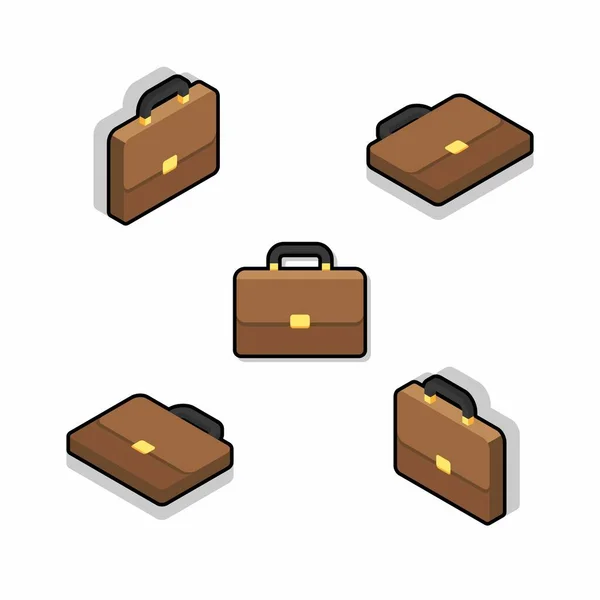 Briefcase Isometric Flat Black Stroke Shadow Icon Vector 스타일 일러스트 — 스톡 벡터