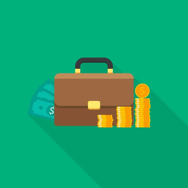 Briefcase Dollar Money Cash Icon Gouden Munt Stack Icon Vector — Stockvector