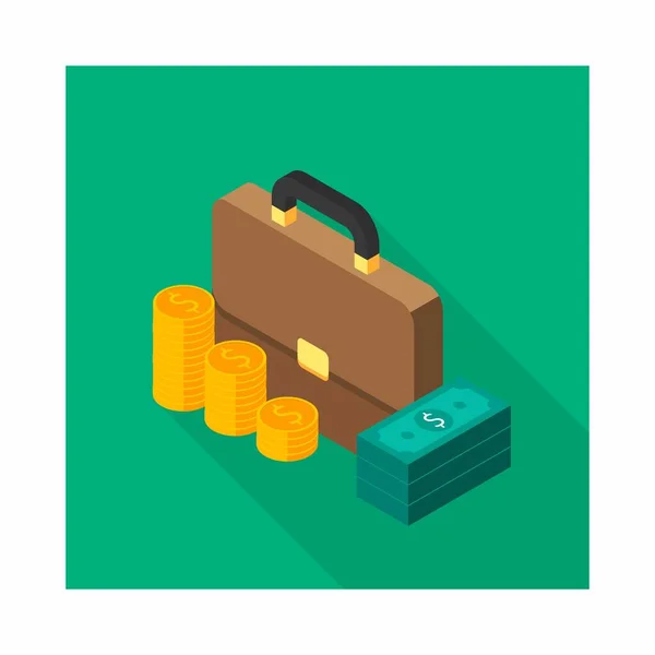 Briefcase Dollar Money Cash Icoon Gouden Munt Stapel Links Aanzicht — Stockvector