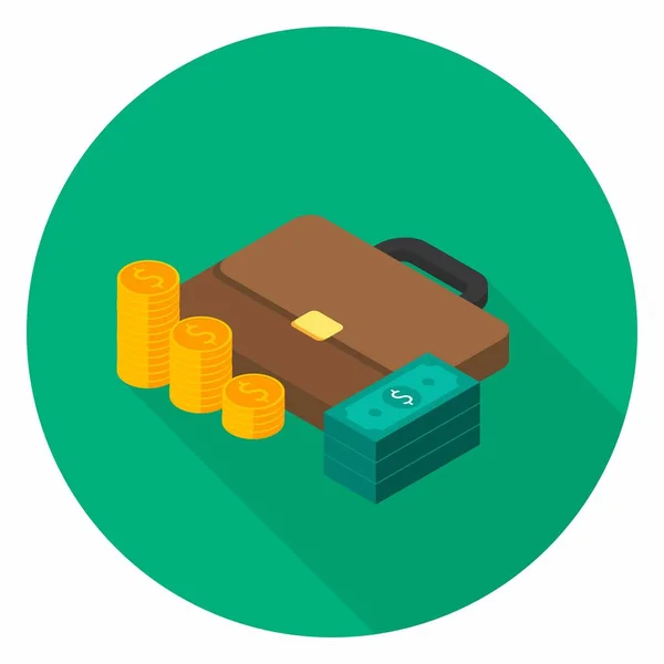 Briefcase Dollar Money Cash Icon Gold Coin Stack Left View — Stock Vector