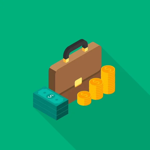 Briefcase Dollar Money Icon Gold Coin Stack Right View Icon — 스톡 벡터