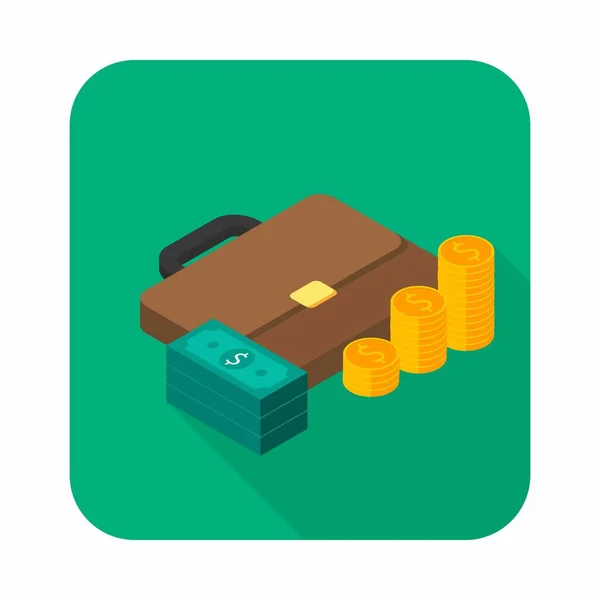 Porte Documents Dollar Money Cash Icon Gold Coin Stack Right — Image vectorielle