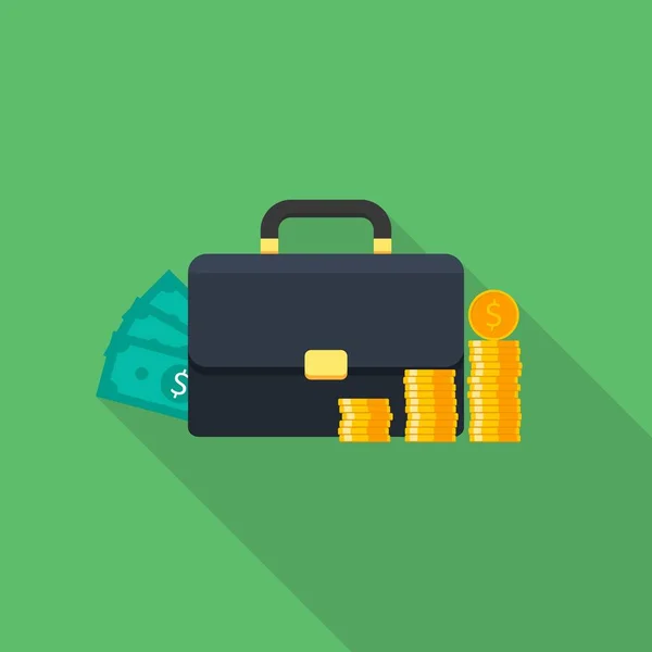 Briefcase Dollar Money Cash Icon Gouden Munt Stack Icon Vector — Stockvector