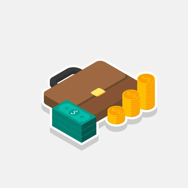 Briefcase Dollar Money Icon Gold Coin Stack Right View White — 스톡 벡터