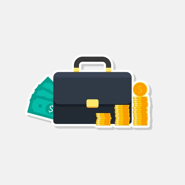 Briefcase Dollar Money Cash Icon Gold Coin Stack White Stroke — Stock Vector