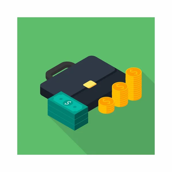 Porte Documents Dollar Money Cash Icon Gold Coin Stack Right — Image vectorielle