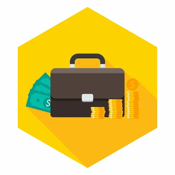 Briefcase Dollar Money Cash Icon Gouden Munt Stack Icon Vector — Stockvector