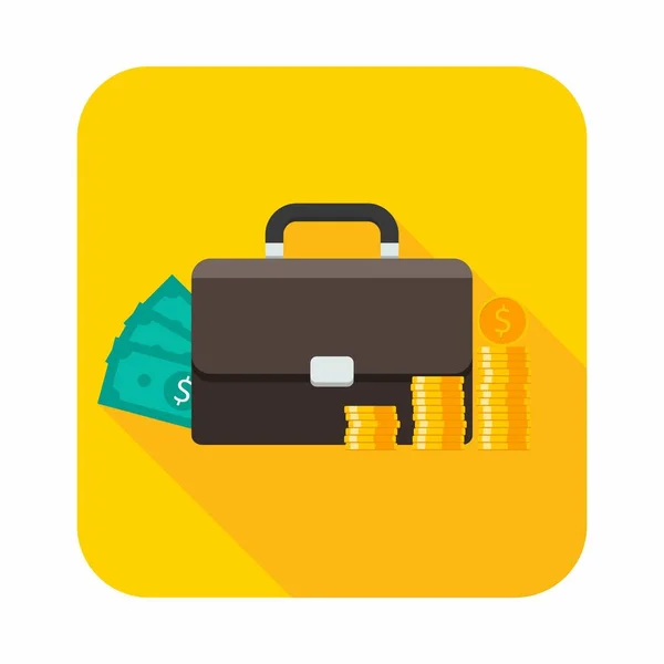 Briefcase Dollar Money Cash Icon Gold Coin Stack Icon Vector — Stock Vector