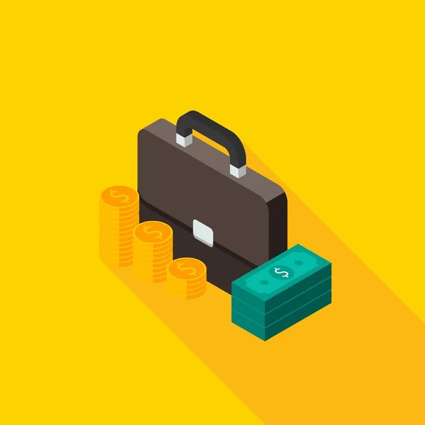 Briefcase Dollar Money Icon Gold Coin Stack 아이콘 Isometric 스타일 — 스톡 벡터