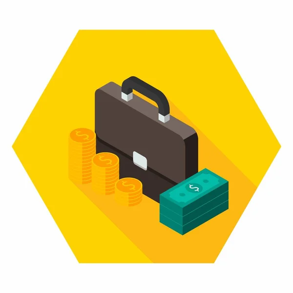 Briefcase Dollar Money Icon Gold Coin Stack 아이콘 Isometric 스타일 — 스톡 벡터