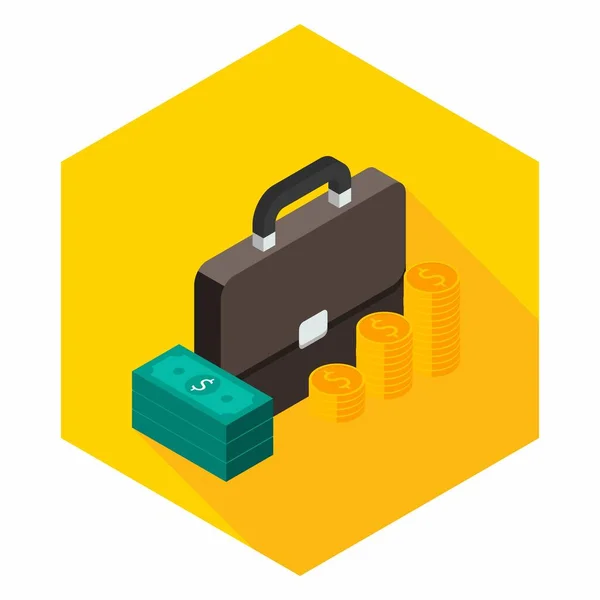 Briefcase Dollar Money Cash Icon Gold Coin Stack Rechts Aanzicht — Stockvector