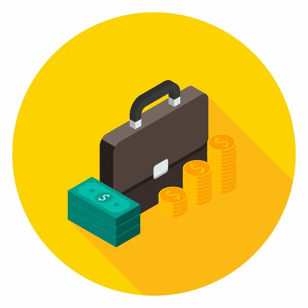 Briefcase Dollar Money Cash Icon Gold Coin Stack Rechts Aanzicht — Stockvector