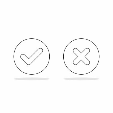 İşaretle ve yanlış işaretle, işaretle, işaretle / işaretle, kabul et / reddet, onayla / onayla, evet / hayır, doğru / yanlış, yeşil / kırmızı, doğru / yanlış, OK / Not Ok - vektör işareti sembolleri. Siyah tasarım. İzole edilmiş simge.